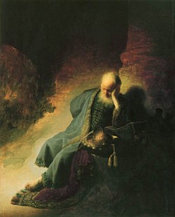 Jeremias lamenting the destruction of Jerusalem, by Rembrandt