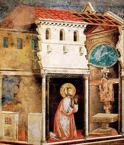 St. Francis looking at the San Damiano Crucifix, by Giotto